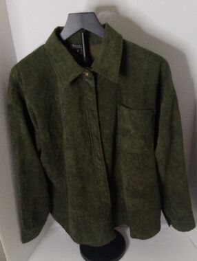 Zele Olive Green Corduroy Shirt Jacket